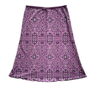 Y2K Vintage Purple Whimsigoth Steampunk Baroque Printed Midi Slip Skirt Small
